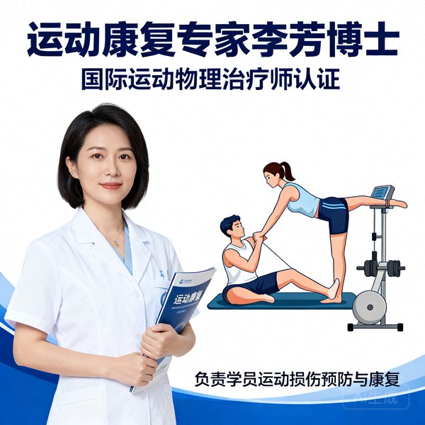 运动康复专家李芳博士，持有国际运动物理治疗师认证，负责学员运动损伤预防与康复。